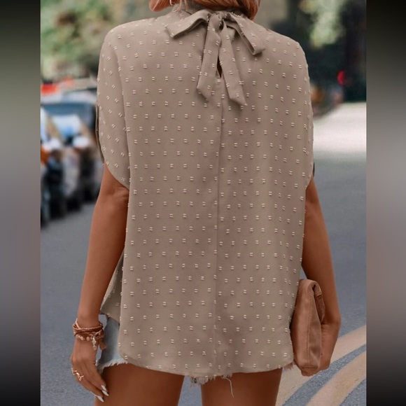 Boho khaki Swiss dot batwing sleeve blouse - Picture 3 of 6